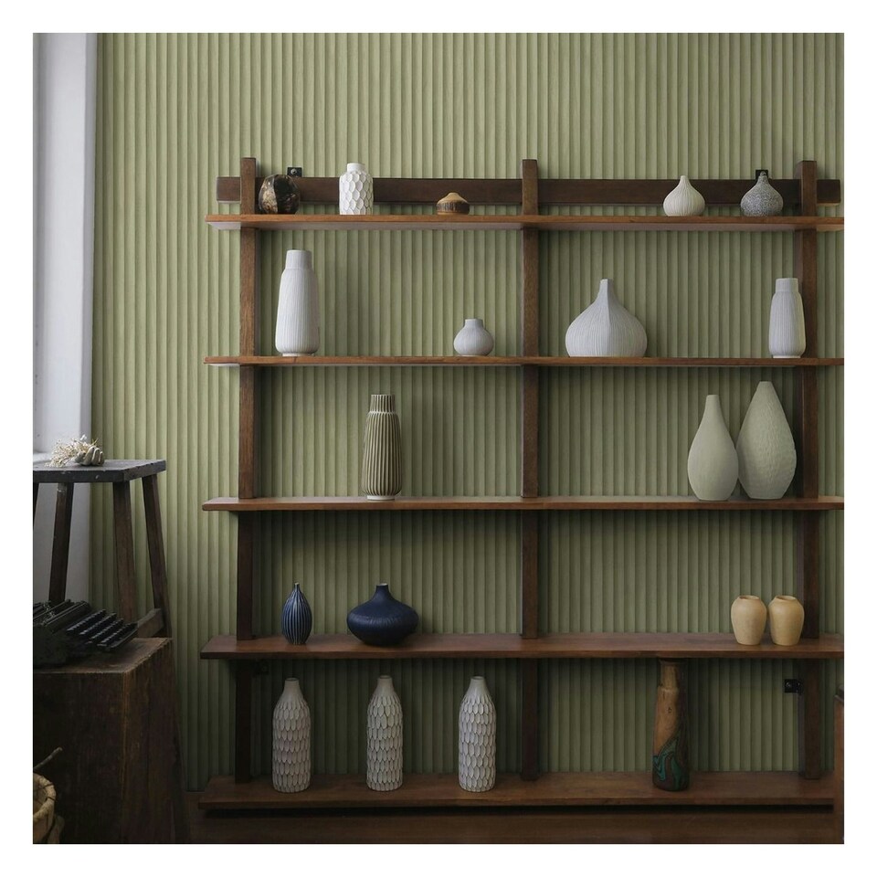 image 1 of Holden Décor Eastern Horizons Bevel Slat Wallpaper - Sage Green - 10m x 52cm Green