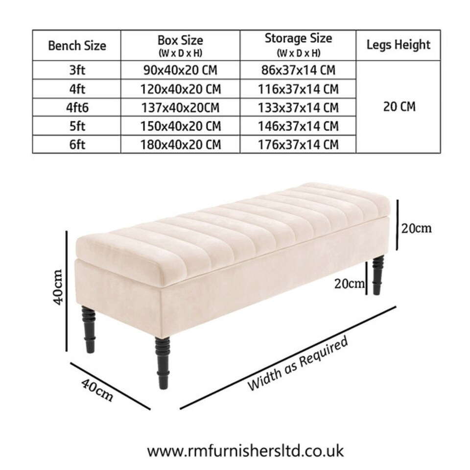 image 1 of Safar 120cm Ottoman Storage Bench - Plush Velvet Shoe Bench - Cream Lined Upholstery Storage Footstool