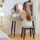 image 8 of HOMCOM Dressing Table Set with Mirror and Stool, Vanity Makeup Table with 3 Drawers and Open Shelves for Bedroom, Living Room, Grey