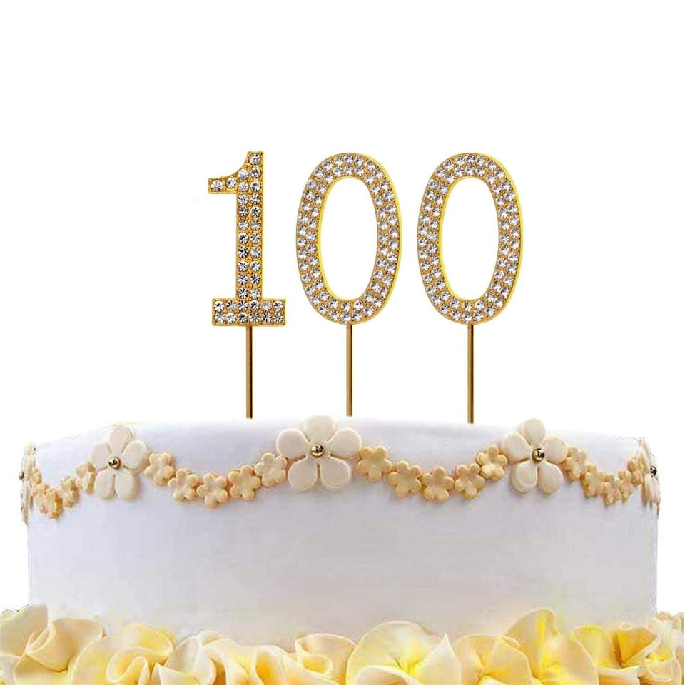 image 1 of Gold Diamond Number 100 Cake Topper Gold