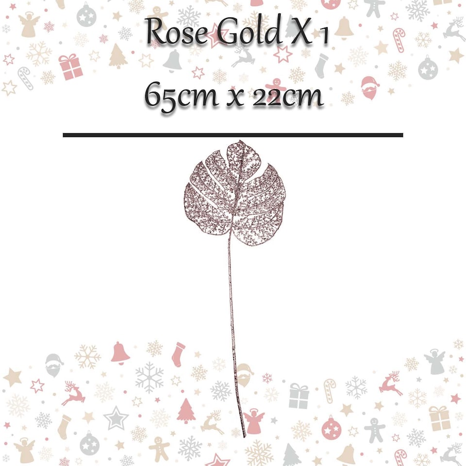 image 1 of vfm-estore Christmas Glitter Stem Decoration 65cm x 22cm Rose Gold - 1 Pack