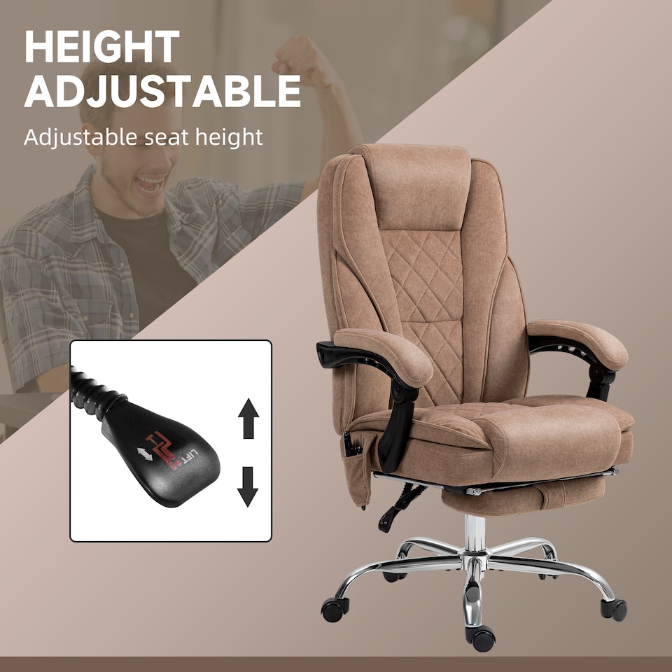 image 1 of Vinsetto Massage Office Chair, Heated Reclining Desk Chair, Brown | Brown