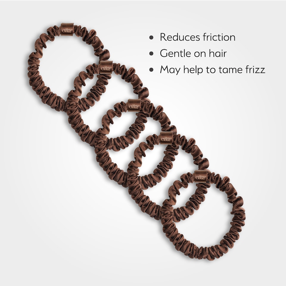 image 1 of Silver Cloud Silver Ion Infused Satin Skinny Scrunchies Chocolate 5 Pack