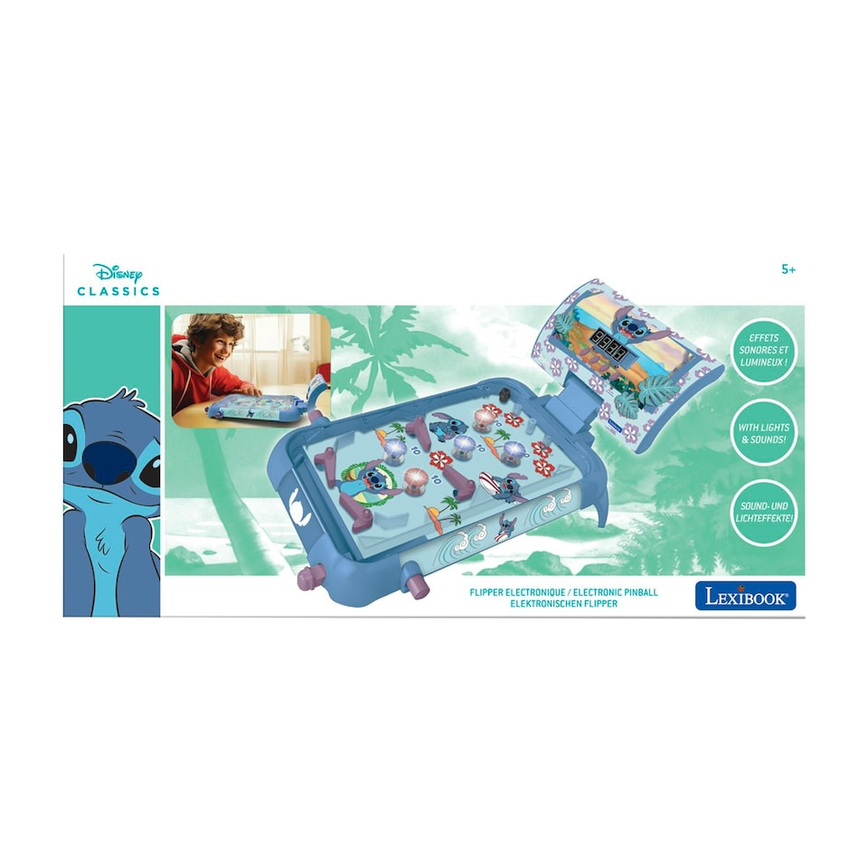 image 1 of Lexibook JG610D Disney Stitch Electronic Pinball with Lights & Sounds