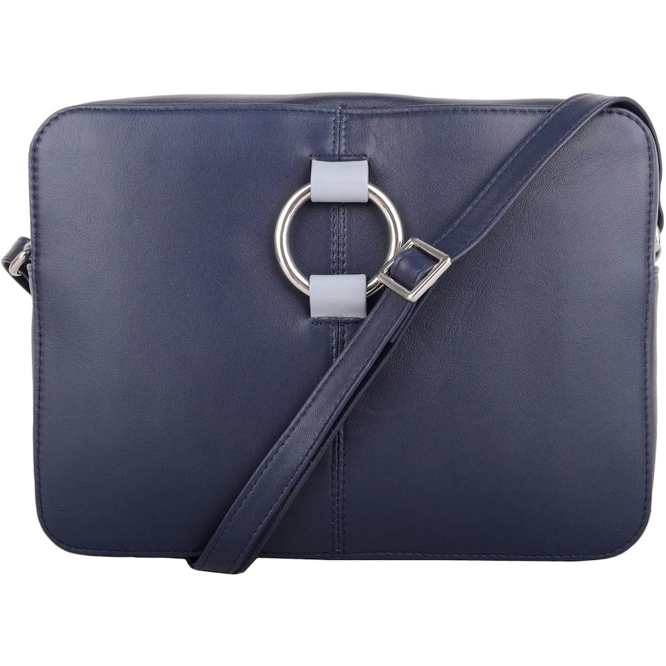 image 1 of Genuine Soft Leather Boxy Style Crossbody Shoulder Handbag Blue | Navy