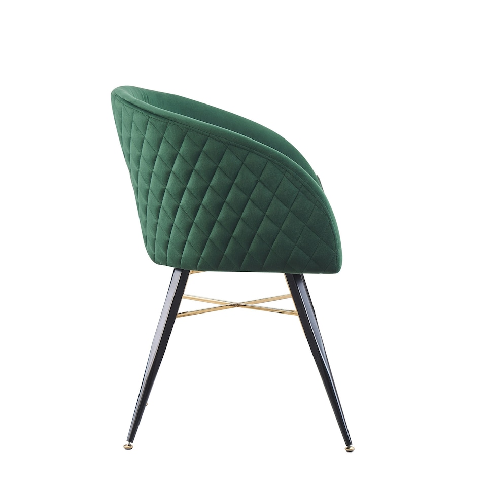 image 1 of Set of 4 Vittorio Velvet Dining Chairs with Black Metal Legs, Quilted Design Modern Accent Chair | Green