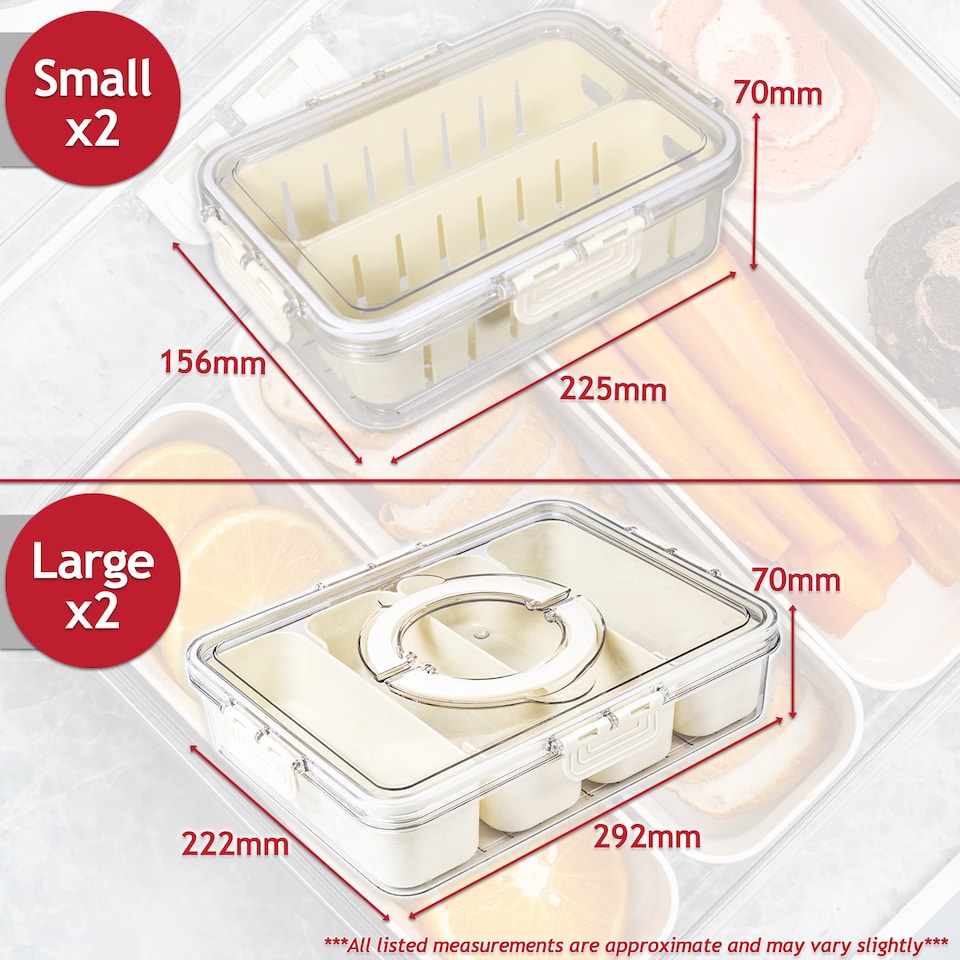image 1 of SPARES2GO Food Storage Containers with Securing Clips Lid and Removable Divider Compartments (2 x Small + 2 x Large)