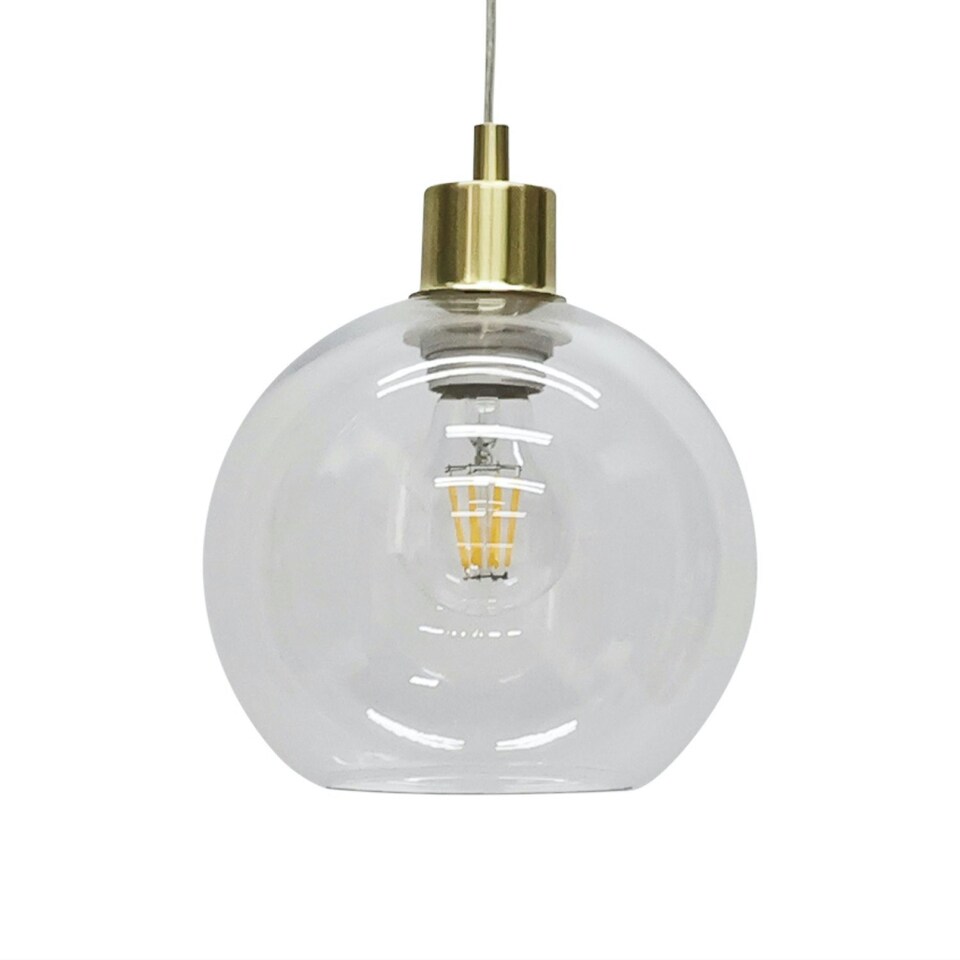 image 1 of First Choice Lighting Barnum Clear Glass Globe with Satin Brass Pendant Fitting Bronze | Clear