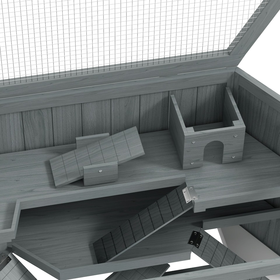 image 1 of PawHut 3 Tier Wooden Hamster Cage Gerbil Play Centre w/ Sliding Tray Ramps