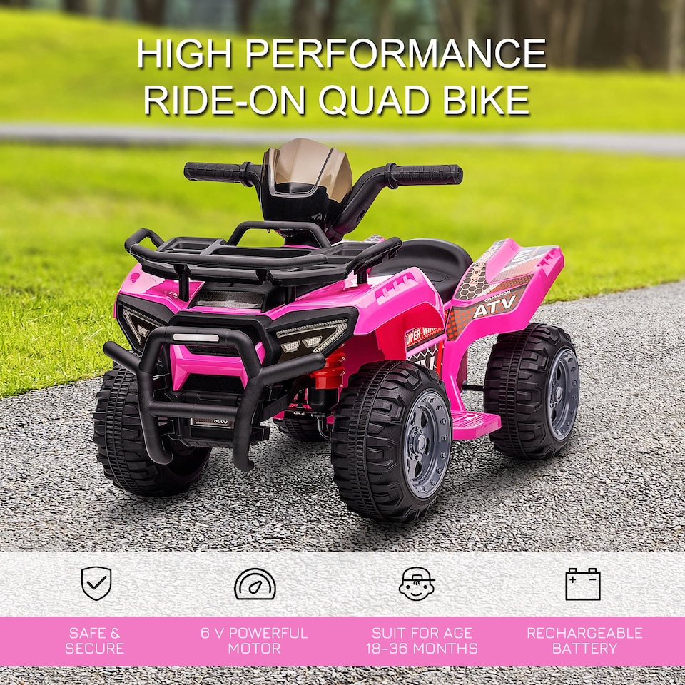 image 1 of HOMCOM 6V Kids Electric Ride on Car Toddlers Quad Bike All Terrain Vehicle Toy With Music for 18-36 months Pink