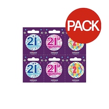 Kaleidoscope 21st Birthday Badge Set (Pack of 6) - Multicoloured - One Size