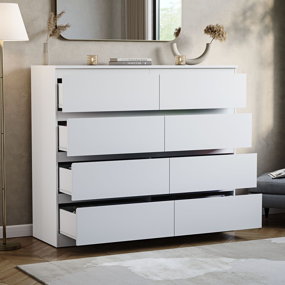 image 1 of Vida Designs Denver 8 Drawer Chest of Drawers Bedroom Storage, White