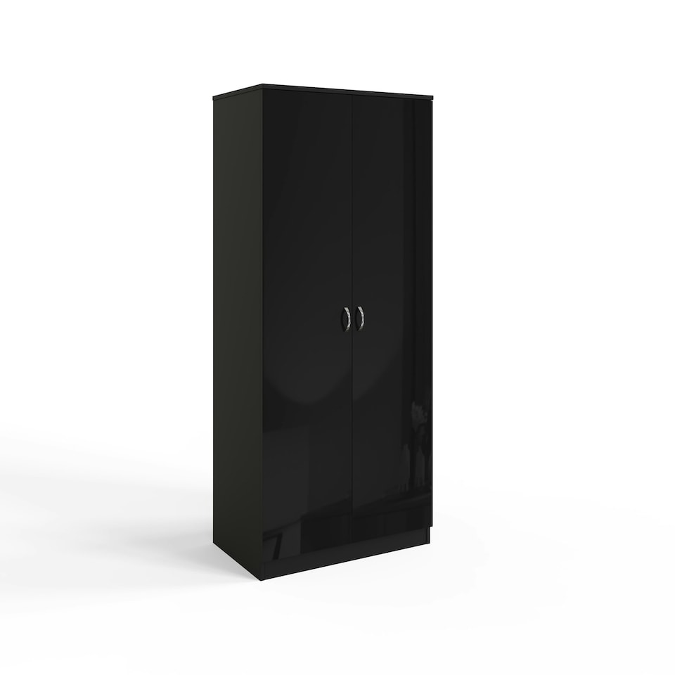 image 1 of FWStyle Chilton 2 Door Wardrobe - Black Gloss Front Black