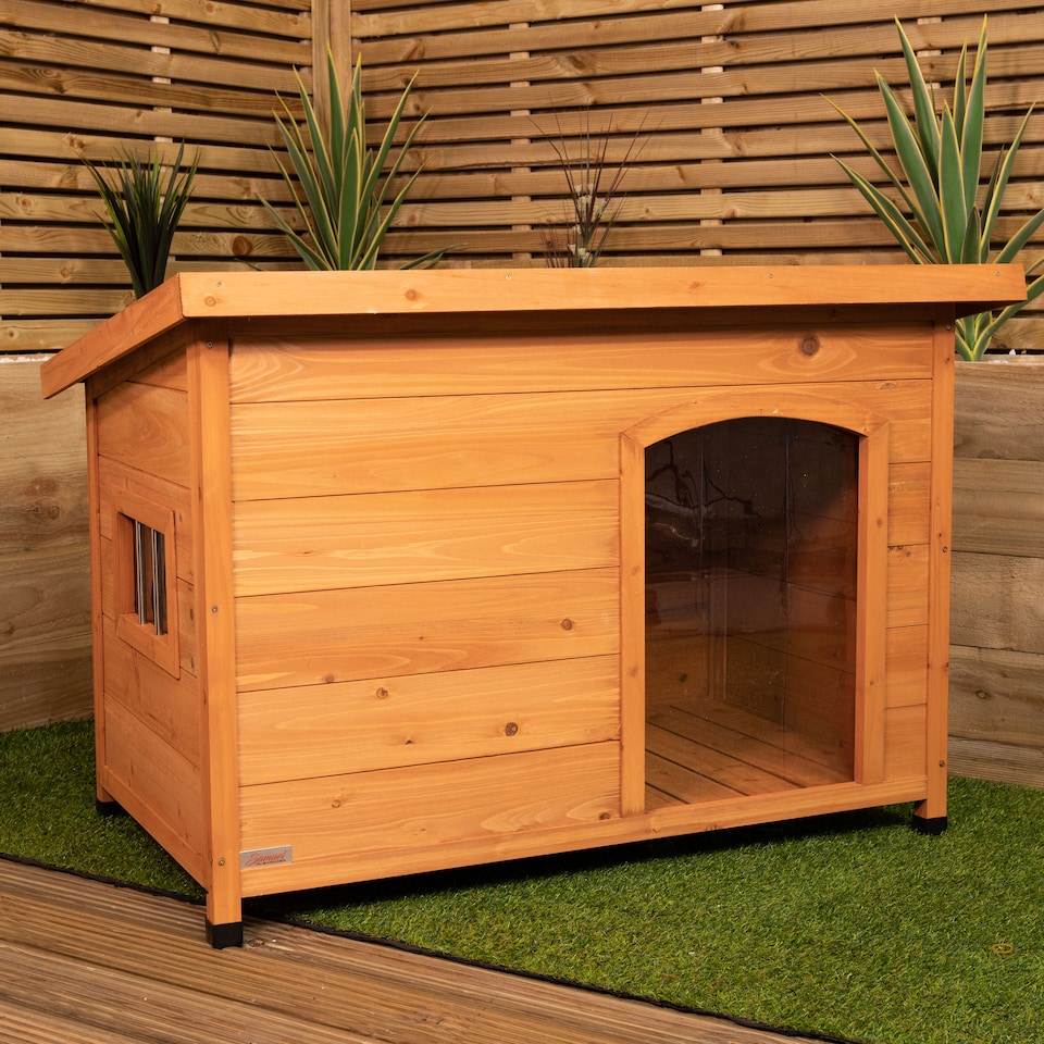 image 1 of 72cm x 1.04m Medium Outdoor Garden Cosy Wooden Dog House Kennel with Window