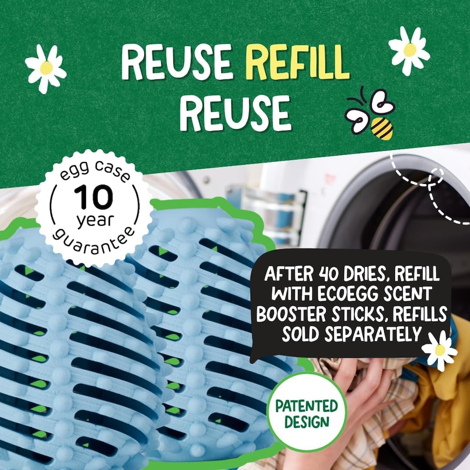 image 1 of Ecoegg Dryer Balls | Fresh Linen | Reduces Drying Time | Tumble Dryer Balls Replacement | Freshens and Softens Clothes | Hypoallergenic | 2 Eggs | Scent Boosters