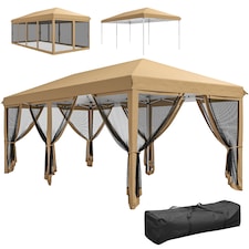 Outsunny 6 x 3(m) Pop Up Party Tent Canopy with 6 Removable Sidewalls Beige