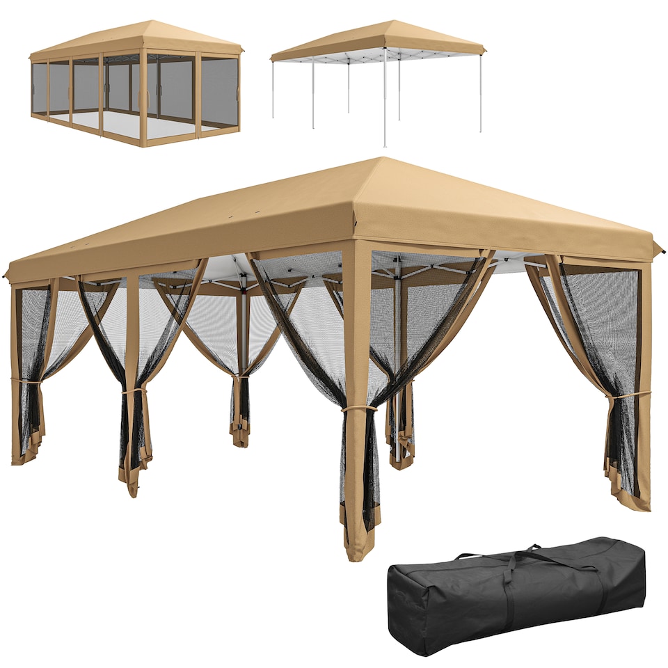 image 1 of Outsunny 6 x 3(m) Pop Up Party Tent Canopy with 6 Removable Sidewalls Beige