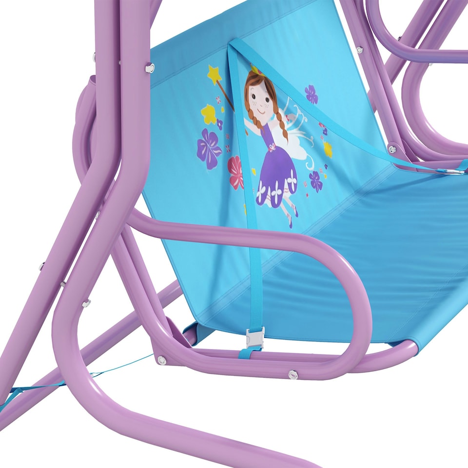 image 1 of Outsunny 2 Seater Kids Swing Chair, Fairy-Themed with Adjustable Canopy