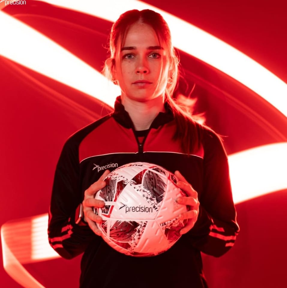 image 1 of Precision Fusion Plus Fifa Basic Training Football, 12 Panel Textured Tpu Match Ball, Pu Sealed Seams, Grass 3G Astro, White/Silver/Red/Black, 3