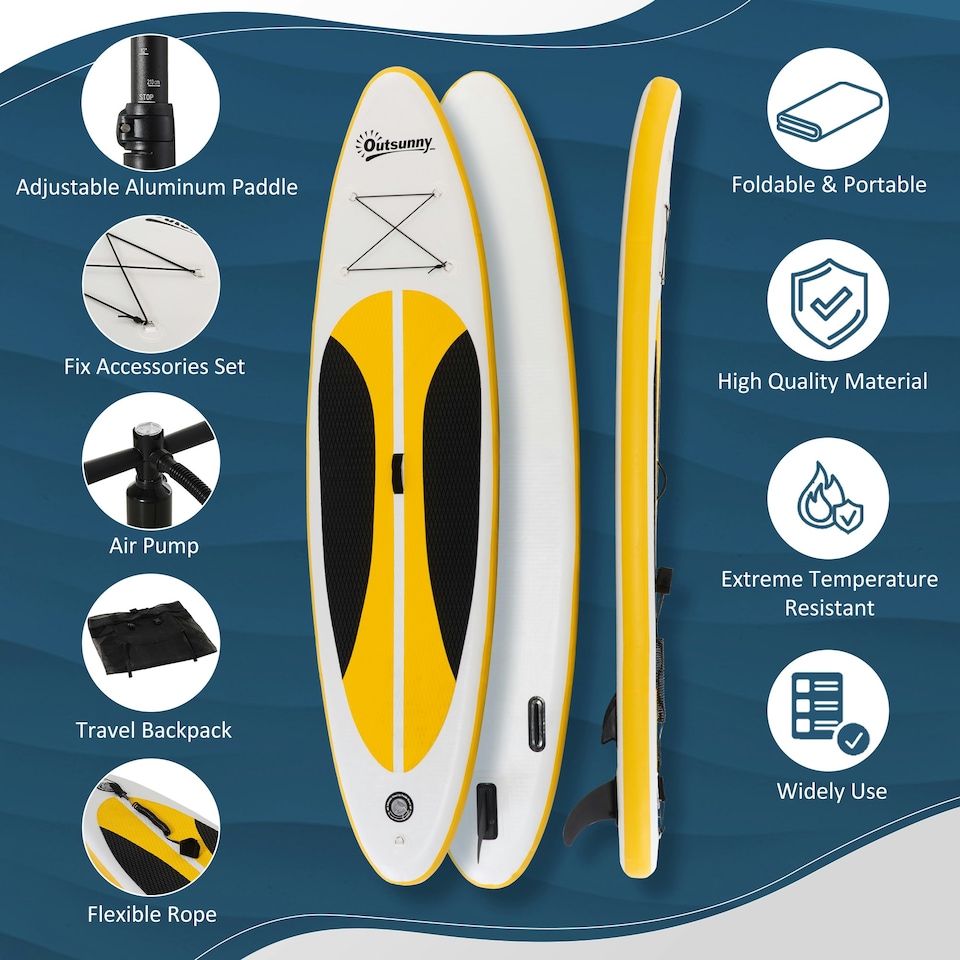 image 1 of Outsunny 10Ft Inflatable Paddle Stand Up Board, Adjustable Paddle Non-Slip Deck White