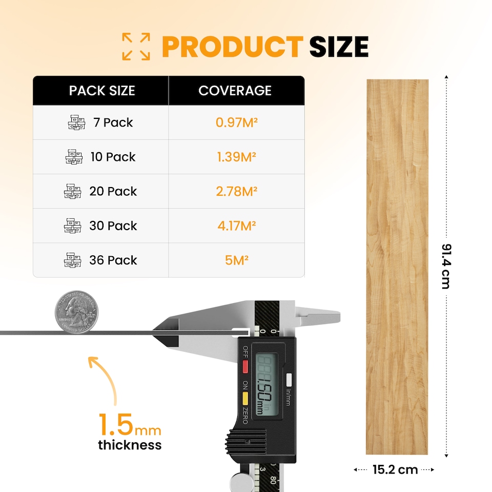 image 1 of NOVECRAFTO Self Adhesive Floor Planks | 36x5.98in (91.4x15.2cm) Each | Peel & Stick Vinyl Flooring | Honey Drift Timber Effect | Waterproof DIY Tiles | Brown | 4.17 sqm