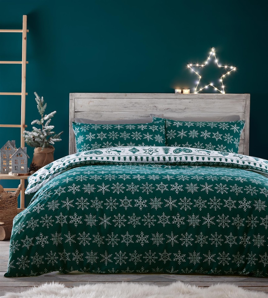 image 1 of Noel Christmas Teal Duvet Cover Set | Green | Teal | Single