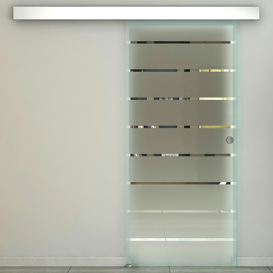 image 1 of HOMCOM 90cm Sliding Glass Door Set Frosted Stripe w/ Handle Living Room Office 