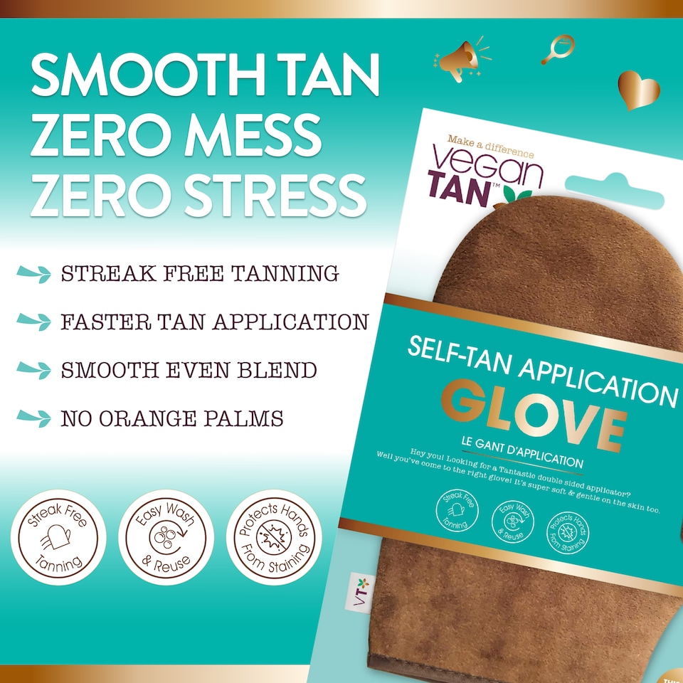 image 1 of VeganTan Self Tan Application Glove, Double-Sided Tanning Mitt for Streak Free Fake Tan Application, Protects Hands from Staining, Super-Soft, Washable and Reusable