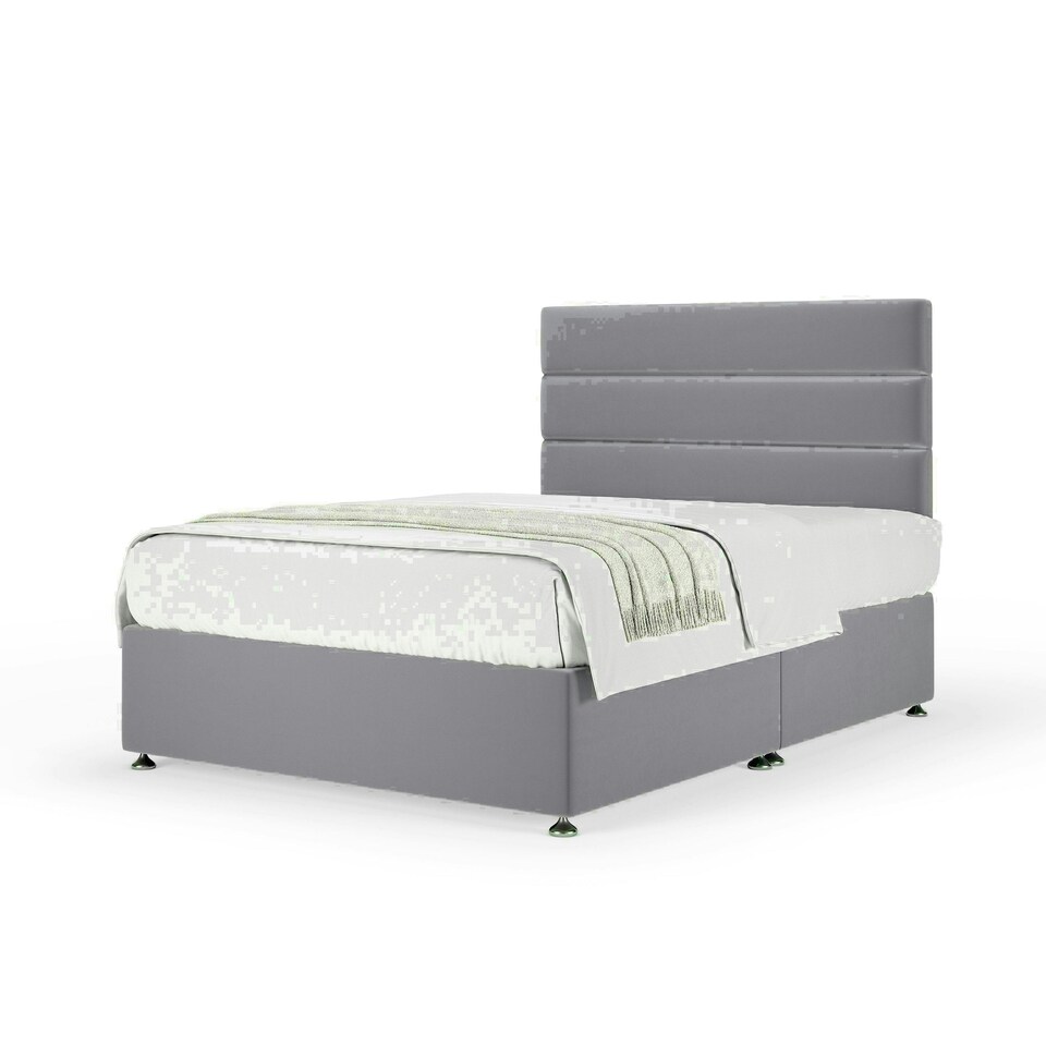 Silver Plush Velvet No Drawer Divan Base and Milan Headboard Single