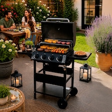 4 Burner Steel Gas BBQ Grill Outdoor Side Shelves Rack Bottle Opener & Regulator Kit