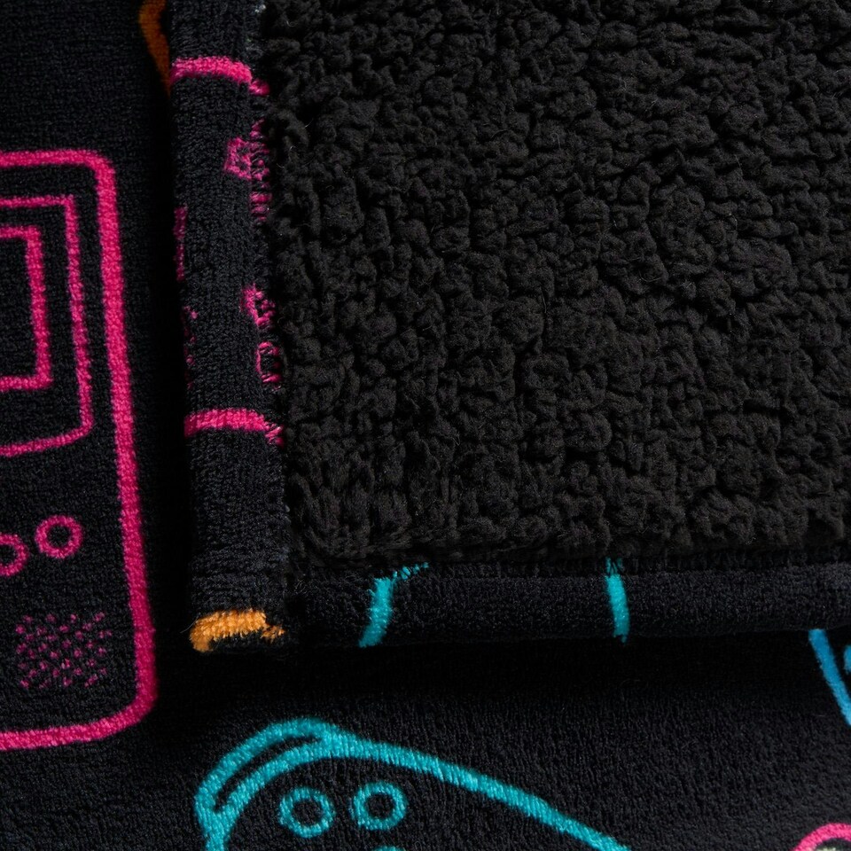 image 1 of OHS Kids Gaming Soft Fleece Sherpa Reverse Over Bed Blanket Throw, Black - 100x120cm