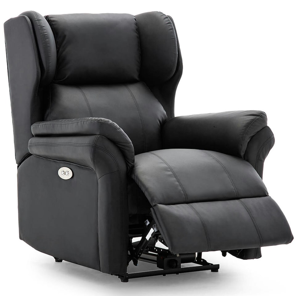 image 1 of Electric Recliner Chair Wingback Design & USB Port In Bonded Leather (Black)