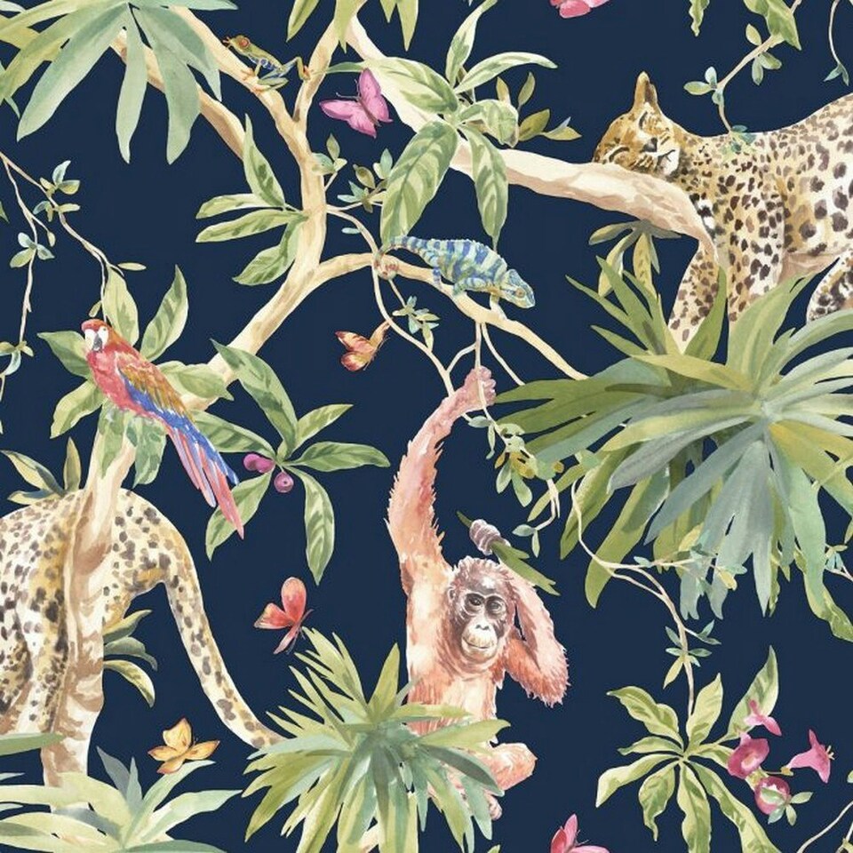 image 1 of Graham & Brown Jungle Wallpaper - Navy - One Size Blue