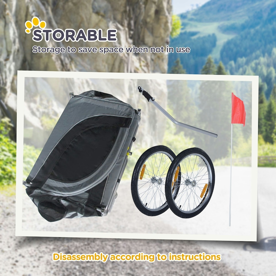 image 1 of PawHut Pet Bicycle Trailer Steel Dog Bike Carrier Water Resistant Travel Grey