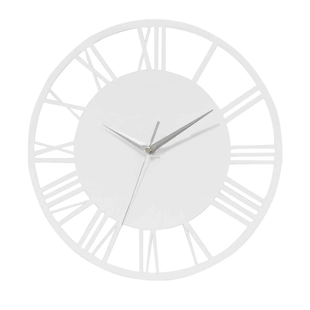 Living and Home Silent Round Wood Wall Clock Roman Numeral - White