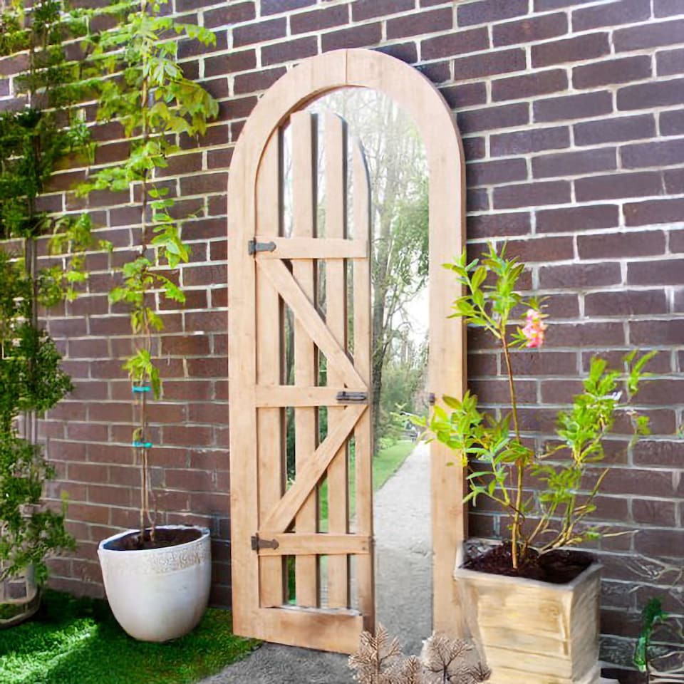 image 1 of Primrose Arched Wooden Glass Illusion Mirror Gate Outdoor Decorative 180cm x 60cm