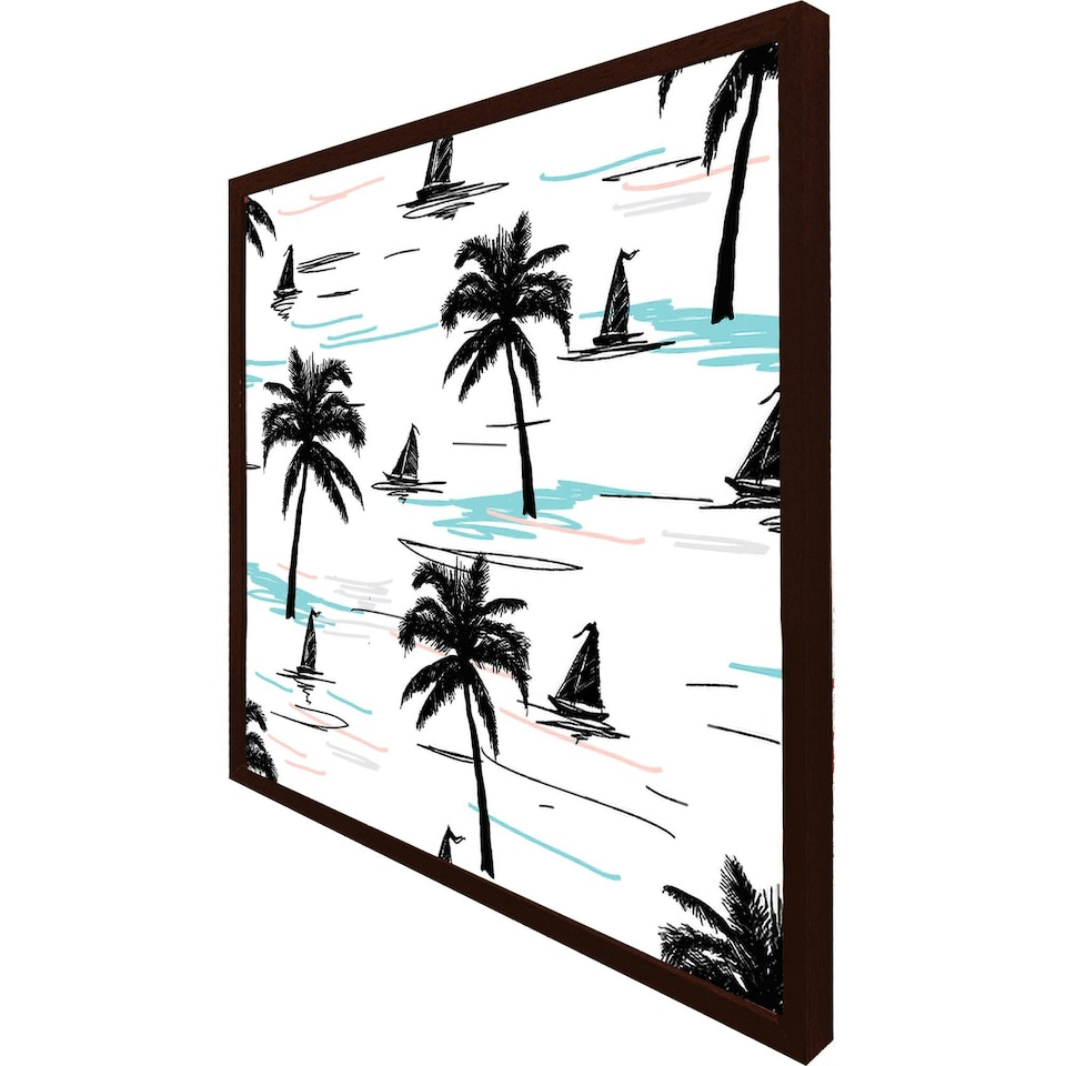 image 1 of Palm trees & sailboats (Picture Frame) Brown | XS