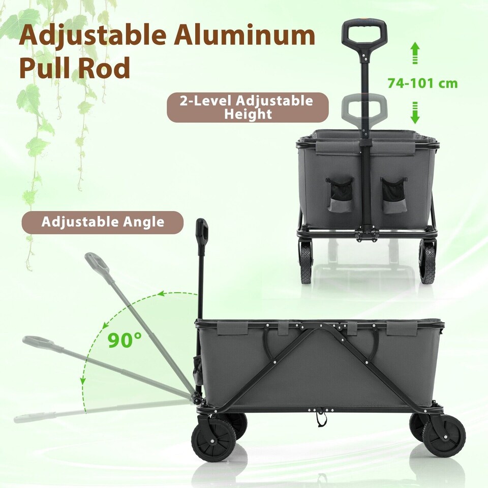 image 1 of COSTWAY Collapsible Foldable Wagon Heavy-Duty Wagon Cart w/ Adjustable Handlebar