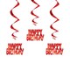 image 1 of Red Happy Birthday Script Hanging Swirl Decorations - Pack of 3