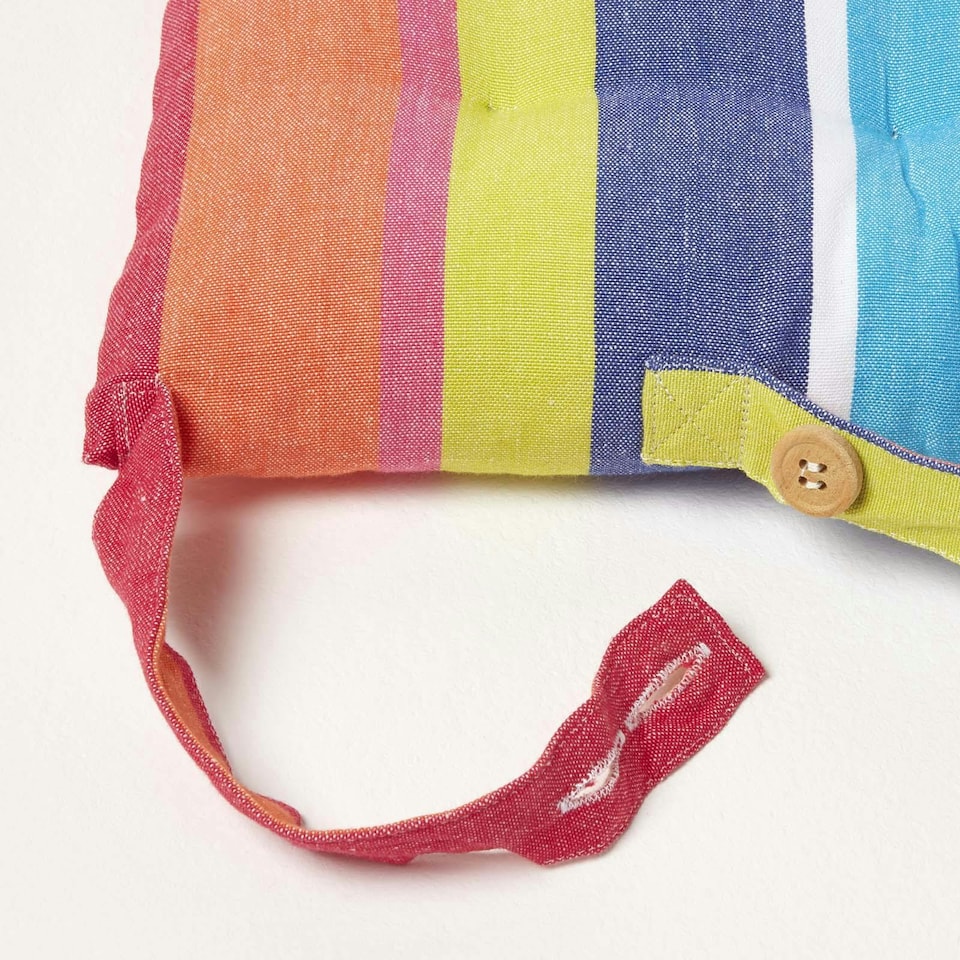 image 1 of Homescapes Seat Pad Luxury Cotton Stripe Indoor Outdoor Garden Dining Cushion | Multi | 40 x 40 cm | 1