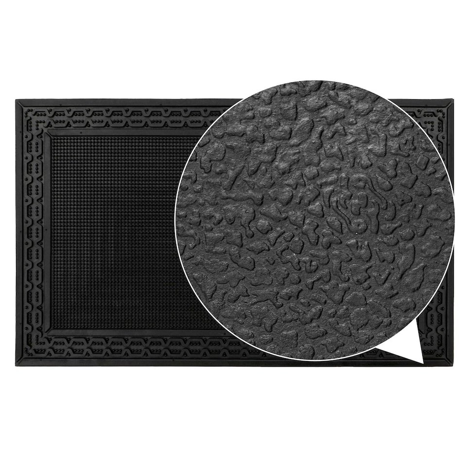 image 1 of JVL Foliage Rubber Scraper Doormat 45x75cm, Black