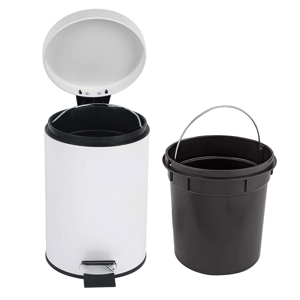 image 1 of Small Stainless Steel 3 Ltr Pedal Bin Kitchen Bathroom Toilet Rubbish, White