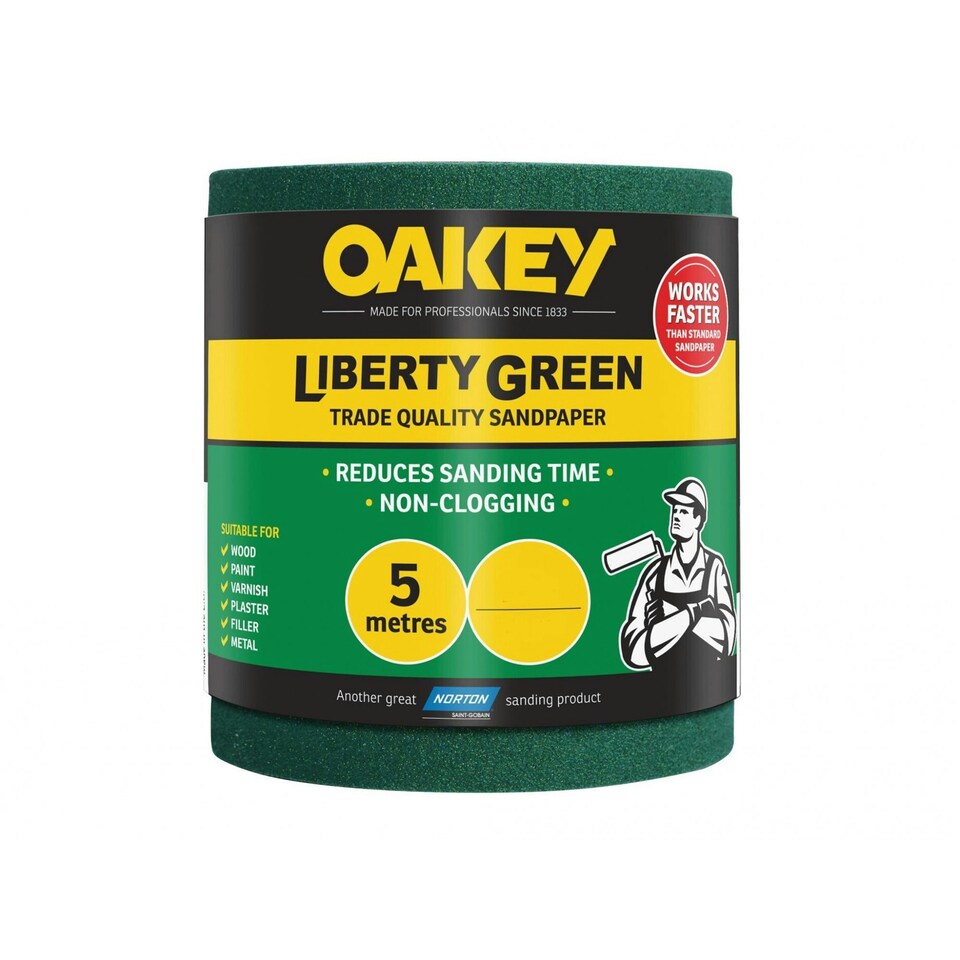 Oakey Liberty Green Aluminium Oxide Paper Roll - Multi Colour - 115mm x 5m Extra Coarse 40G