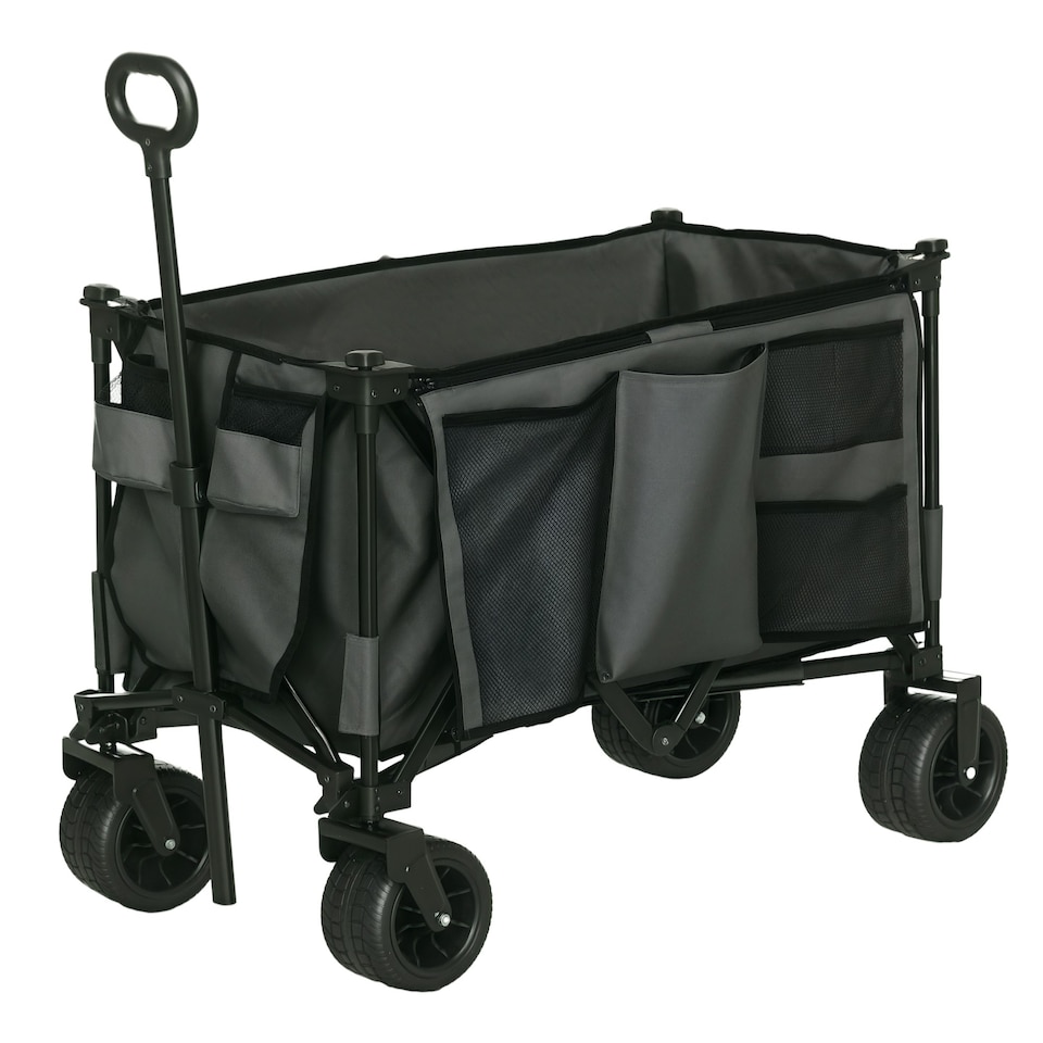 image 1 of Outsunny Folding Wagon Garten Cart Collapsible Camping Trolley on Wheels, Grey