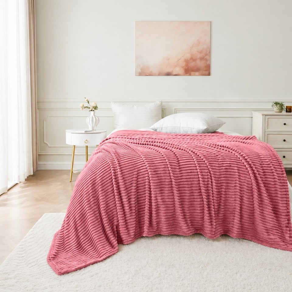 image 1 of Large Ribbed Fleece Throw Blanket – Supersoft, Cosy & Stylish | 200 x 240cm
