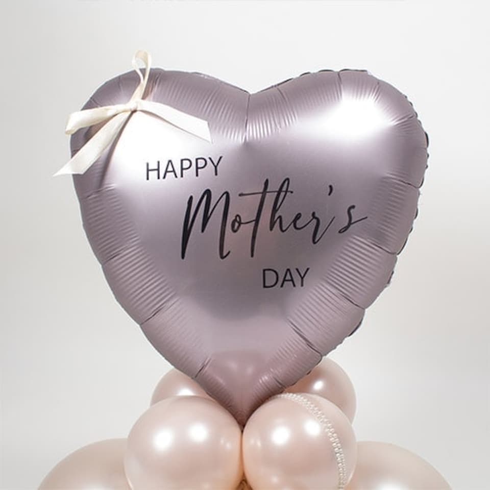 image 1 of Happy Mother's Day Greige Heart Shape Tabletop Balloon Display - Inflated Balloon In A Box