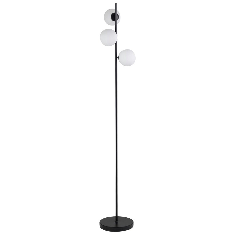 image 1 of First Choice Lighting Pair of Black Floor Lamp with Opal Globe Shades Black