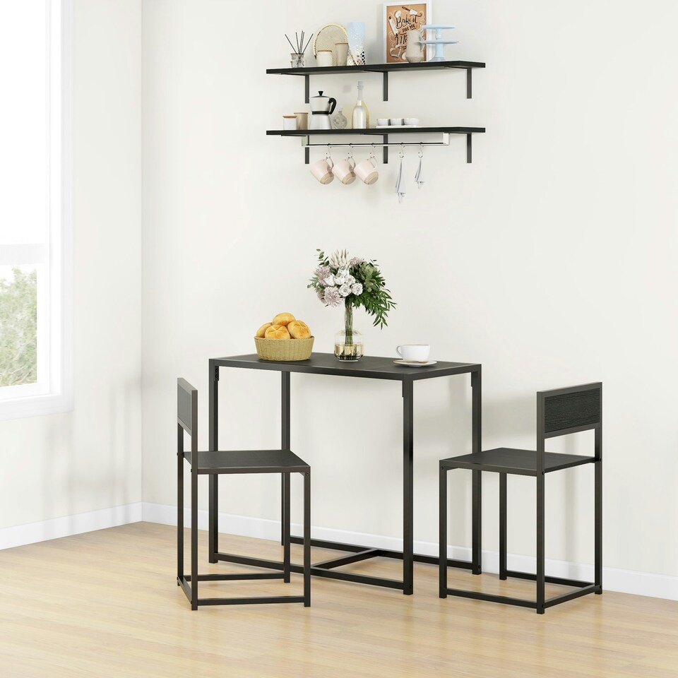 image 1 of HOMCOM 3 Piece Dining Table Set with Metal Frame, Black Black