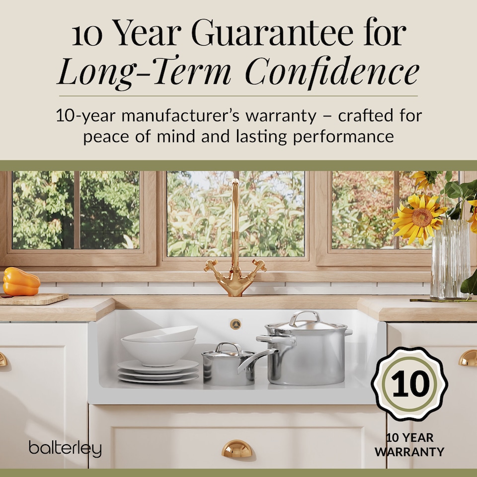 image 1 of Balterley Fireclay Kitchen Single Bowl Fluted Front Butler Sink - with Overflow | White | White | 1