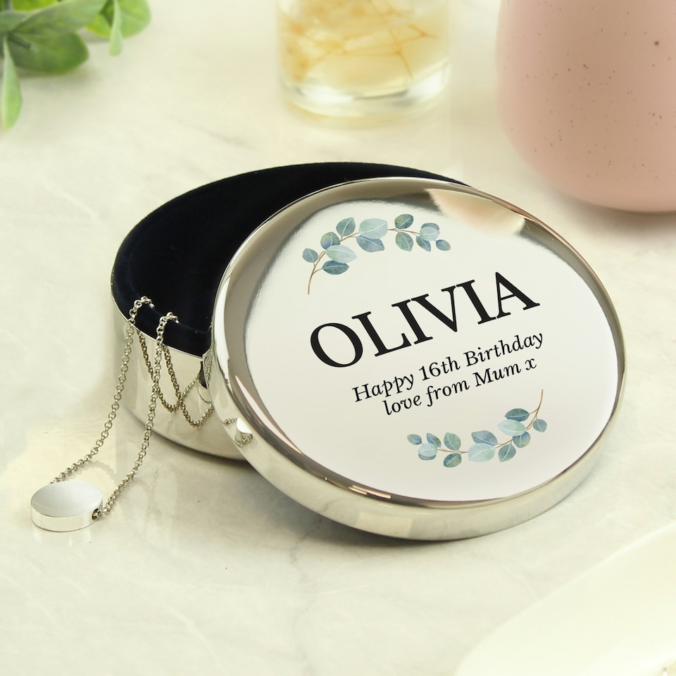 image 1 of Personalised Botanical Round Trinket Box